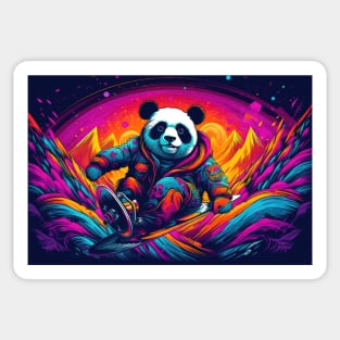 Psychedelic Panda Shred: Snowboarding in a Kaleidoscope of Colors Sticker